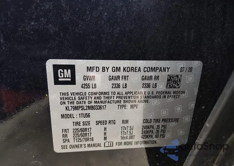 2021 Chevrolet Trailblazer Fwd Lt z USA, uszkodzony, nr VIN KL79MPSL2MB033617